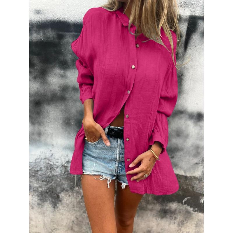 

Весенняя женская однотонная рубашка с одним рядом пуговиц, топ для женщин, блузки и рубашки 2XL маджента