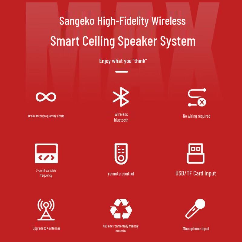 SAST 1-to-8 Wireless Bluetooth Commercial Ceiling Speaker System CN plug (adapter included)