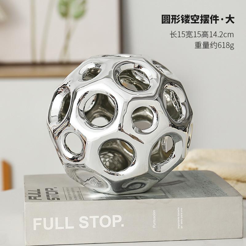 Electroplated Gold Ball Ornament Hollow Ceramic Vase Living Room Office Bookcase Ball Ornament Abstract Flower Arrangement Gifts