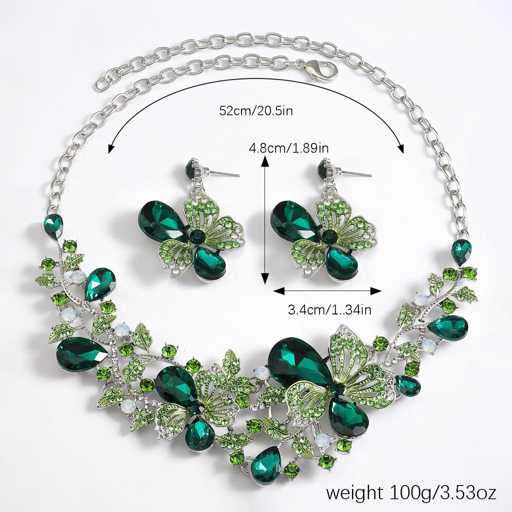 Floral Crystal Jewelry Set - Colorful Gemstone Necklace & Earrings for Bride & Evening Party
