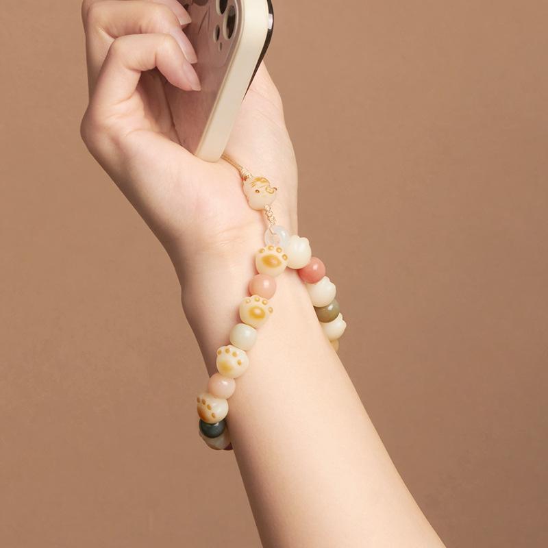 Multi-treasure Bodhi Root Phone Strap for Women, New High-end Cat Claw Fortune Cat Phone Lanyard and Hand Strap