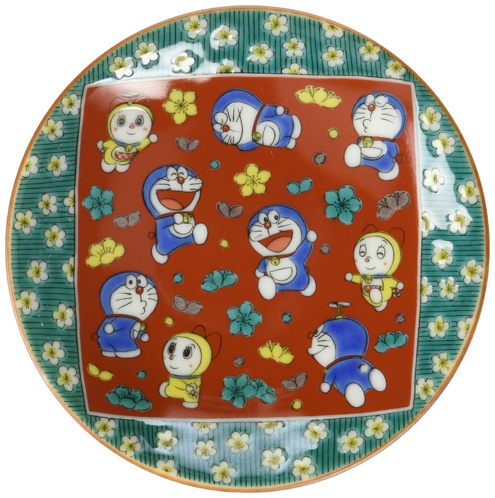 Doraemon" Kutani Ware Small Plate, Mokume-style Plum Blossom Design, 008146