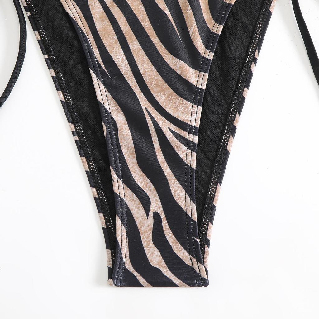 2025 Zebra Stripe Halter Bikini Three-Piece Swimsuit