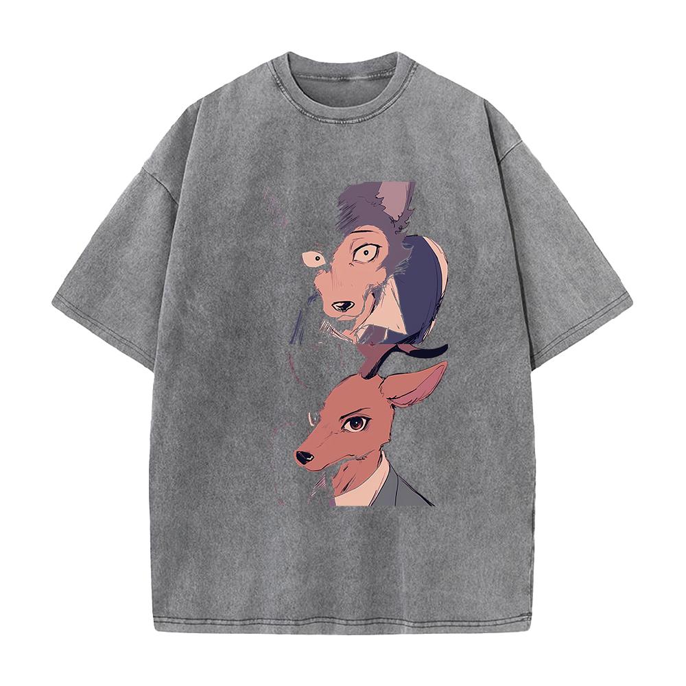 Hot Anime BEASTARS Legoshi Rouis Abbigliamento Uomo Donna T-shirt Casual Cotone Lavato T-shirt Retro Oversize T-shirt Harajuku