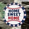 2D Flat 1pc, 8x8 in, Sweet Home Round Aluminum Metal Sign - Vibrant Baseball & Greenery Design, Rustic Blue & White Wall Art for Living Room