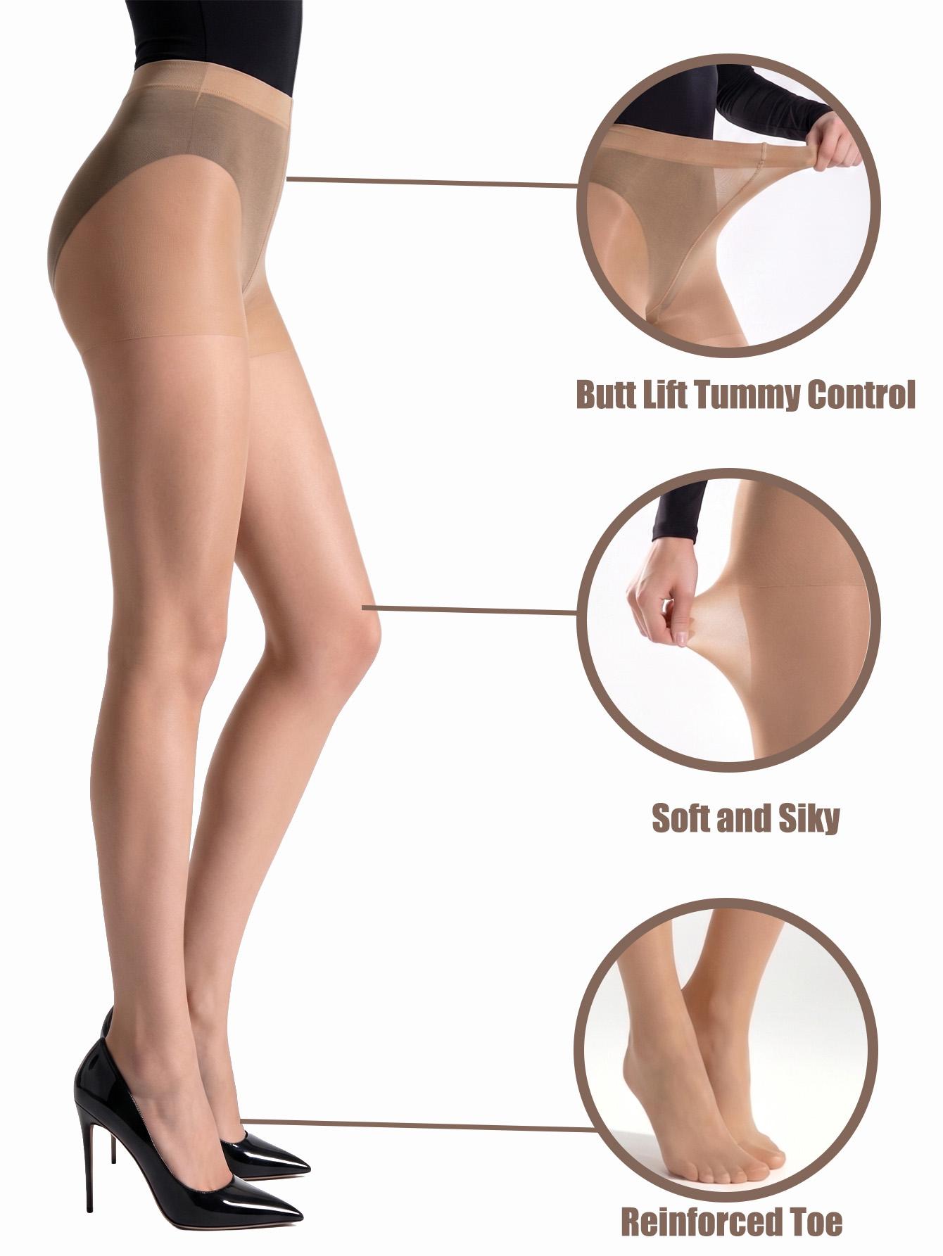 Lot de 4 Paires Collants Transparents Taille Haute pour Femmes Collants Ultra Fins Transparents Ensemble de Bas Multicolore M beige
