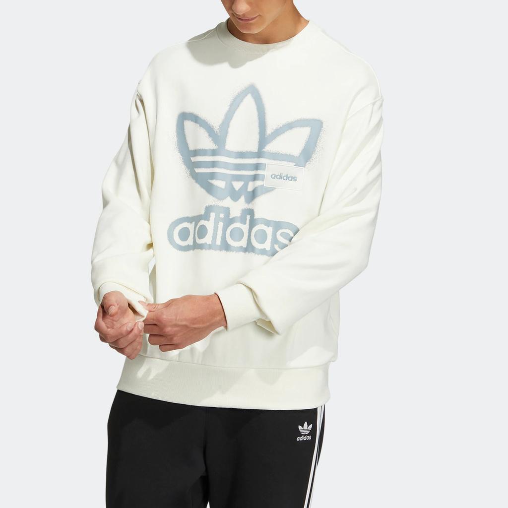 adidas originals Adicolor Crew Chest Printing Round Neck Pullover Long Sleeves Creamy White Men's HS1995