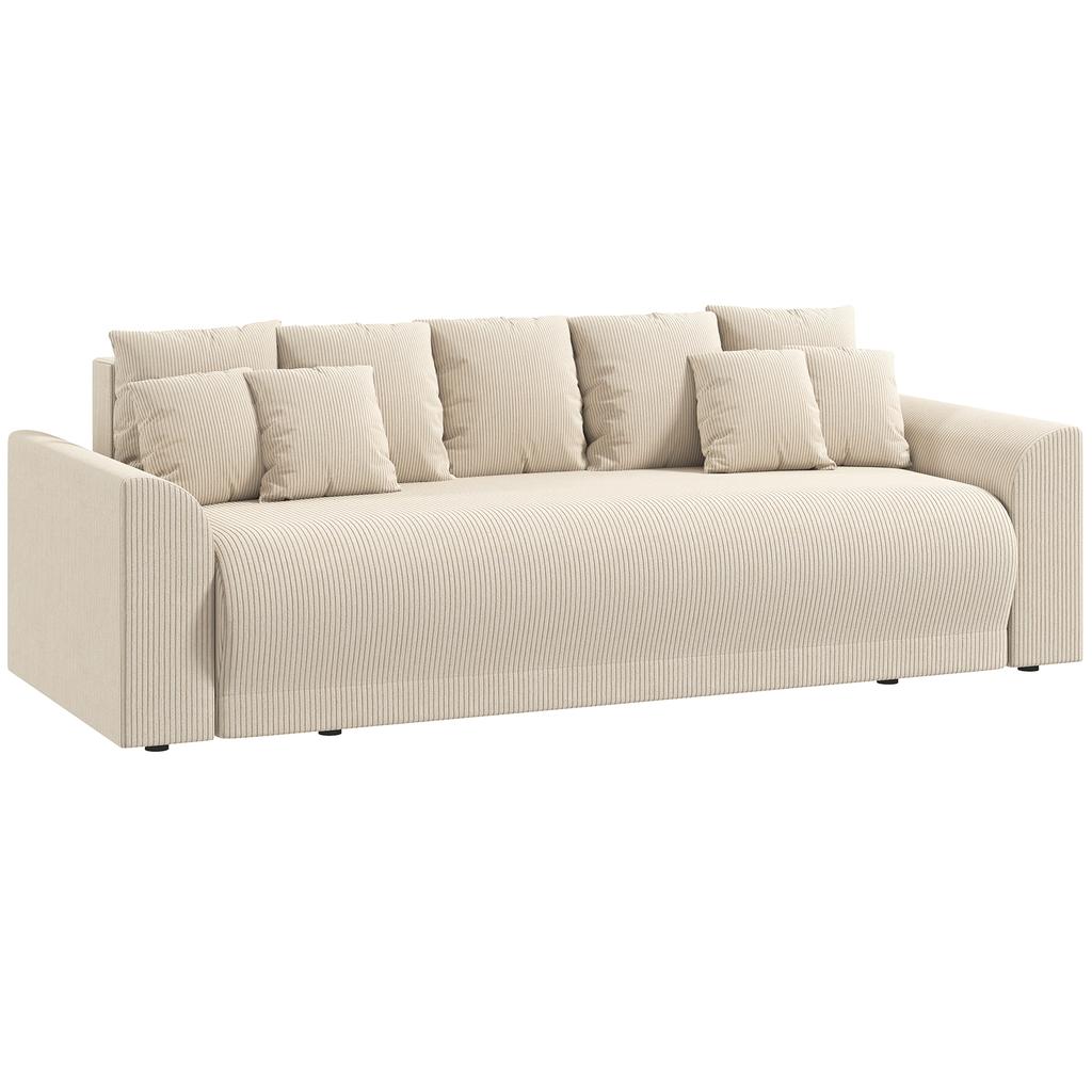 Sleeper Sofa 230 Cm 3-Seater Sofa with Sleep Function, Cushions, Storage, Corduroy Look for Living Room, Beige
