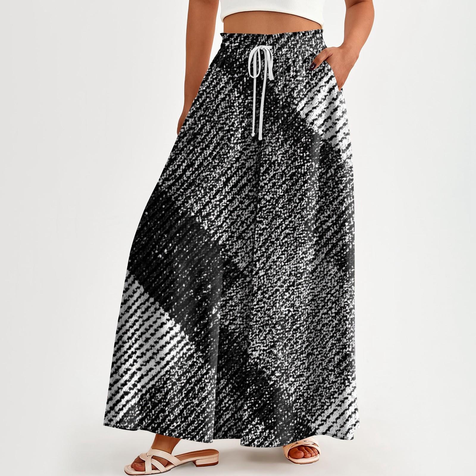 

Жіночі повсякденні штани з широкими штанинами з високою талією та принтом XXL Темно-синій