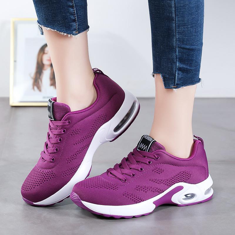 2025 Foreign Trade New Spring and Autumn Air Cushion Elderly Shoes Women's Flying Woven Breathable Mesh Sports Women's Shoes Casual Running Shoes