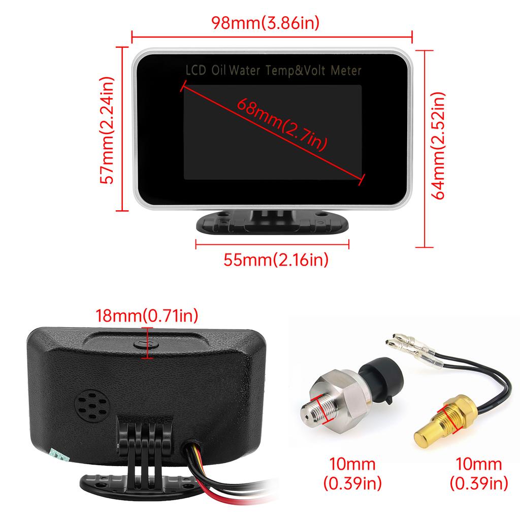 AD 3 In 1 LCD Automobile Digital Water Temperature Gauge Oil Pressure Gauge Voltmeter Water Temperature Sensor Adapter for Car
