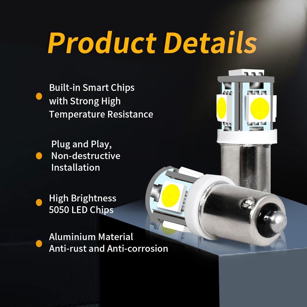 2/10 Pieces BA9S 180 Degree T4W H5W 5050 Grade A LED Chips 5SMD Bulbs for Car Backup Reverse Door Dome Turn Signal Reading Bulbs Bulbs 7