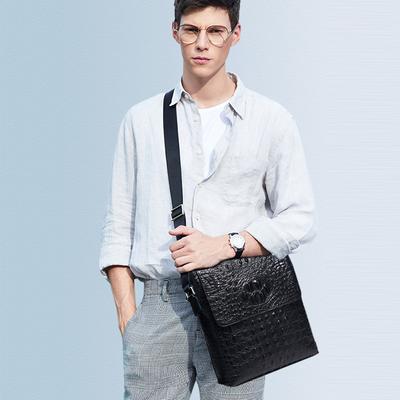 Bolso de Hombro para Hombre de Cuero Genuino Vertical de Capa Superior de Piel de Vaca Bolso Bandolera Casual para Hombre
