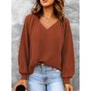 New Women's Casual V-neck Long-sleeved Pullover Loose Solid Color Multi-color Sweatshirt