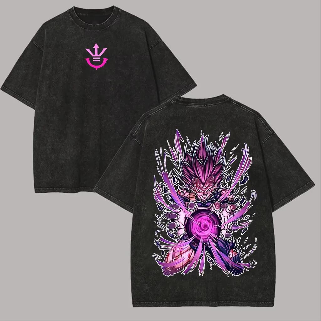 Ultra Ego Vegeta T Shirt Dragon Ball Super Men Vintage Acid Wash Oversized Cotton Purple Power Graphic Anime Streetwear Tees