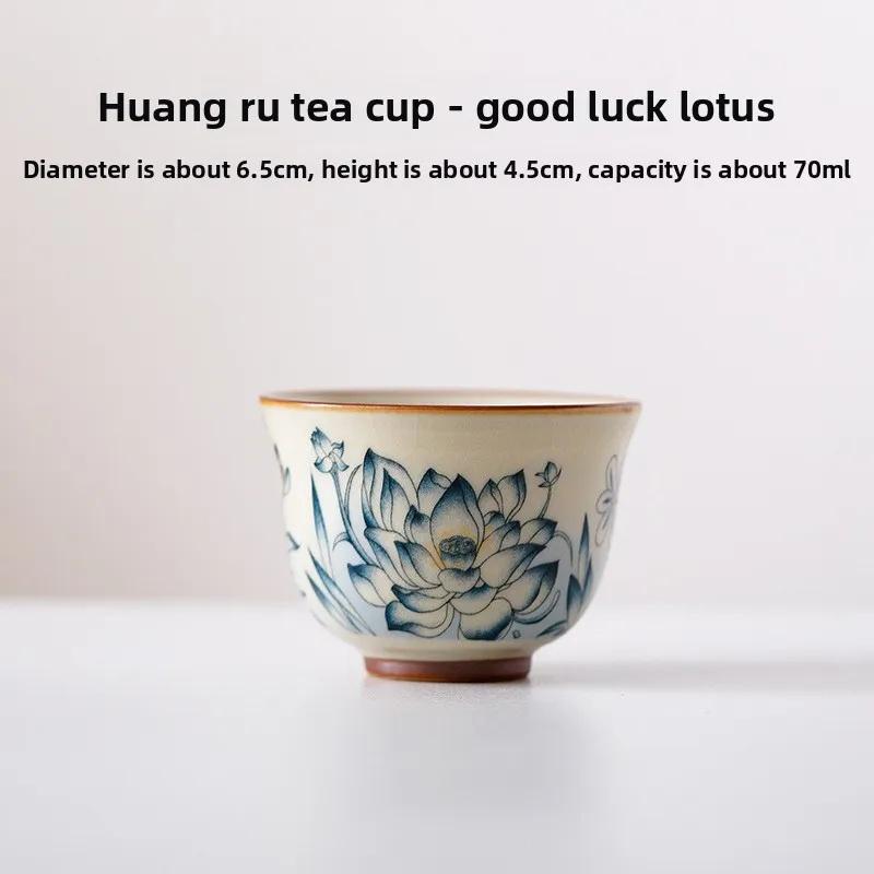 Traditional Ru Ware Ceramic Teacup Crackle Glaze Nurturing Gongfu Tea Cup Individual Handmade Chinese Tea Set Home Office Decor 200ml