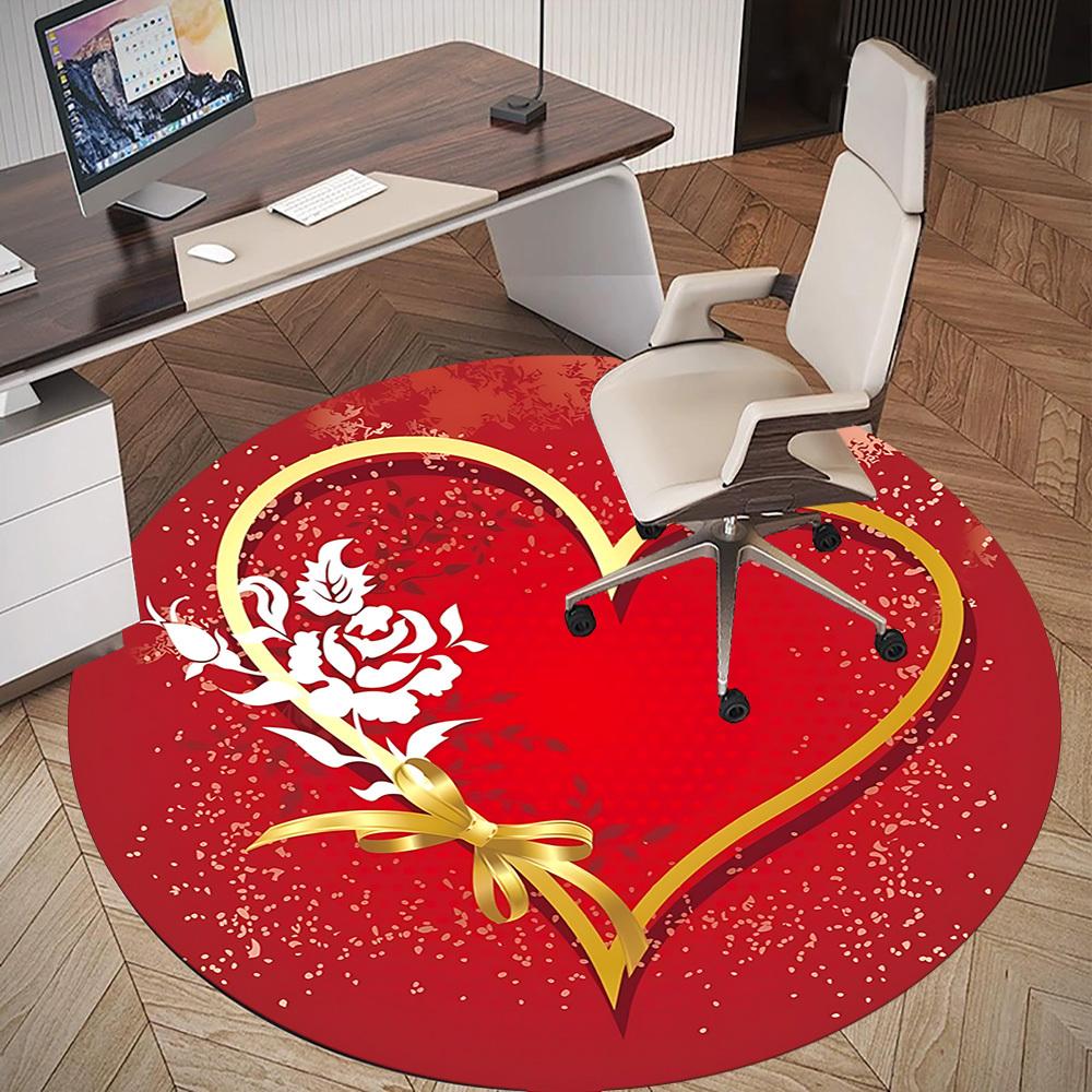 1pc Heart Love Round Chair Mat Area Rug - Non-Slip, Floor Mat for Office, Bedroom, and Indoor Decor C1125213