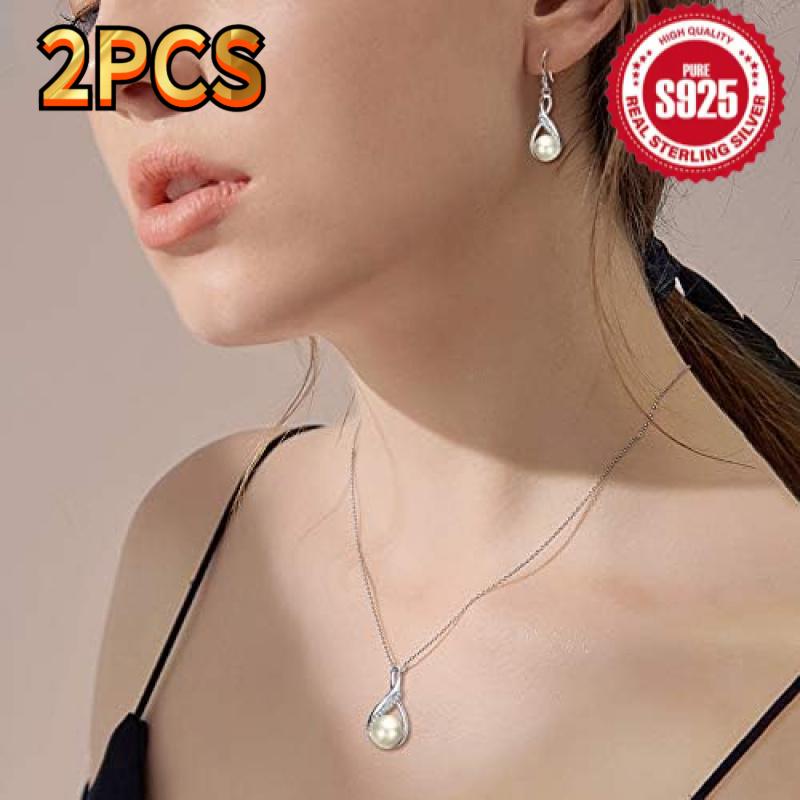 Luxurious and Elegant S925 Sterling Silver Freshwater Pearl Earring and Necklace Set for Women, an Excellent Choice for Women's Jewelry