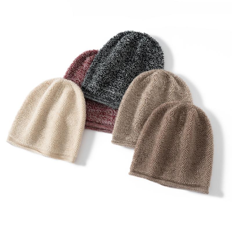 % Cashmere skin-friendly hat thickened men's and women's cold hat autumn and winter warm bag head knitted hat