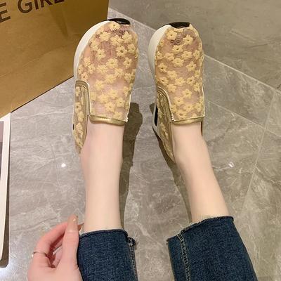 Chaussure Femme Fashion Thick Sole Wedge Women's Mesh Embroidered Breathable Slip-on Casual and Comfortable Sports Shoes
