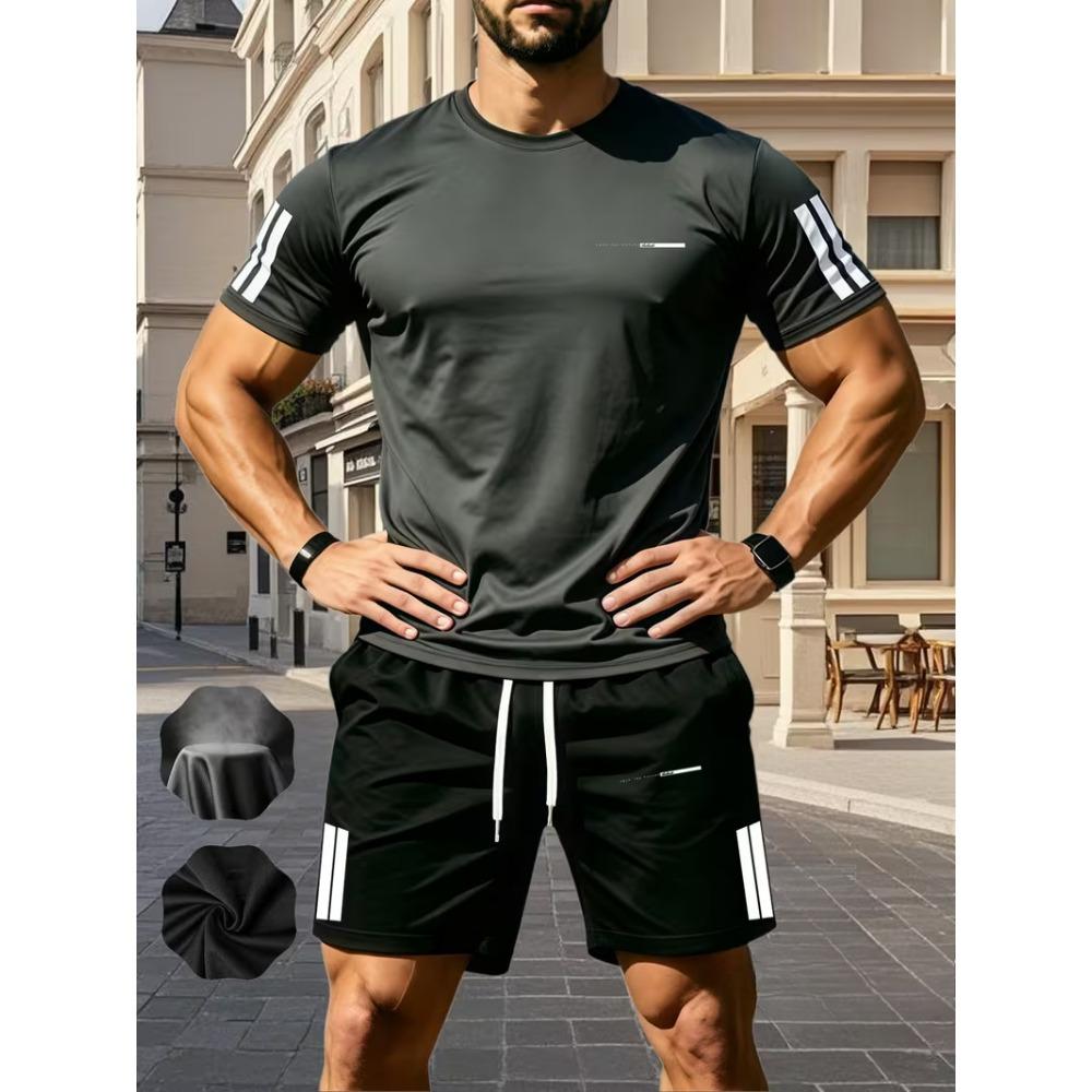 Men's Sports Two-piece Set Short Sleeved T-shirt and Shorts Running and Fitness Sportswear Summer Promotion Latest Hot Selling