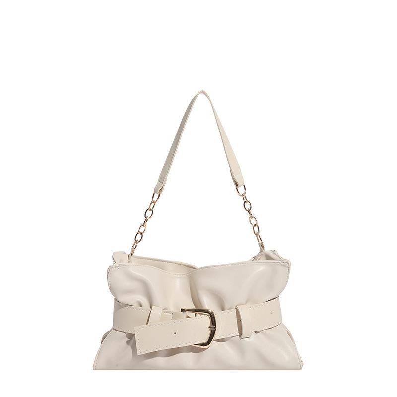 Luxury Retro Belt Buckle Shoulder Bag Soft Pleated Handbag Solid Color Elegant Women's Underarm Bag Fashion Versatile Clutch Bag