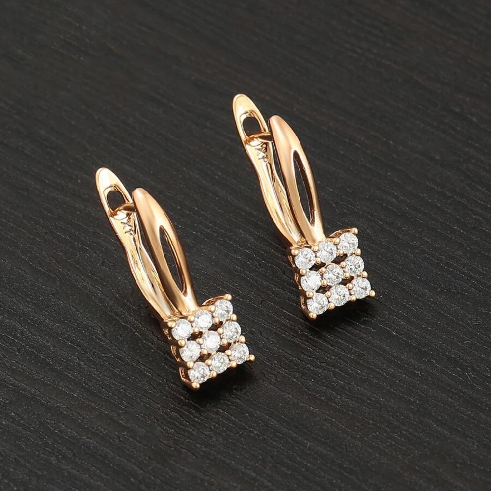 Fashionable Champagne Gold White Zircon Square Hollow Earrings, Exquisite Women's Earring Jewelry Gift