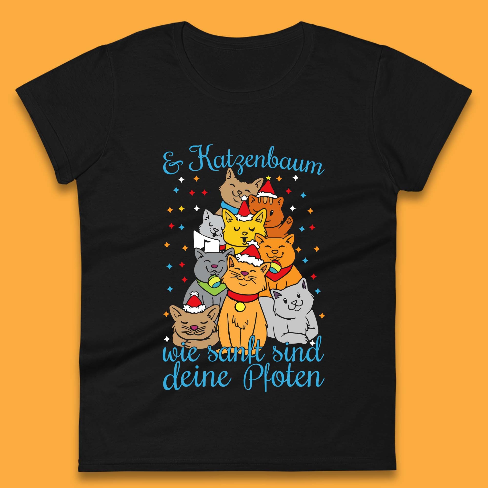 Cute Cats Tree Christmas Womens T Shirt Mens Tops Tees Unisex XL