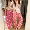 Spring/Summer Cartoon Cat Pajama Pants for Women - Loose Korean Style, Casual Home Wear, Bestie Outfit, Versatile Outdoor Pajama Long Pants