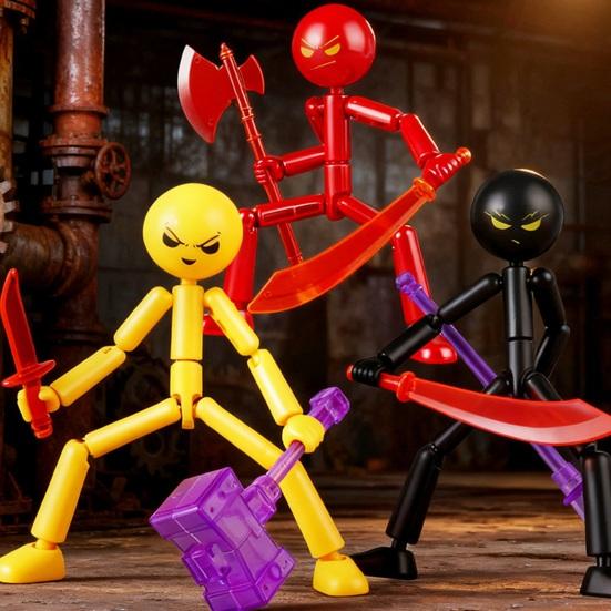Posable Stickman Action Figure with DIY Accessories Stress Relief Movable Joints Stickman Fidget Toy Desktop Decoration Collectors Gift