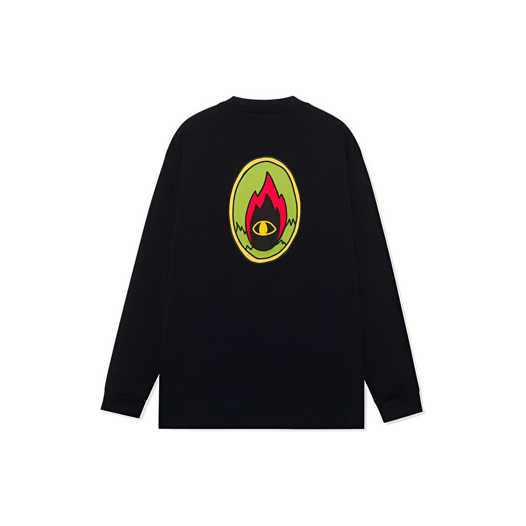 Li Ning Urban Outdoor Series Logo Print Round Neck Loose Long Sleeve T-Shirt Unisex Tops Black AHSR985-3
