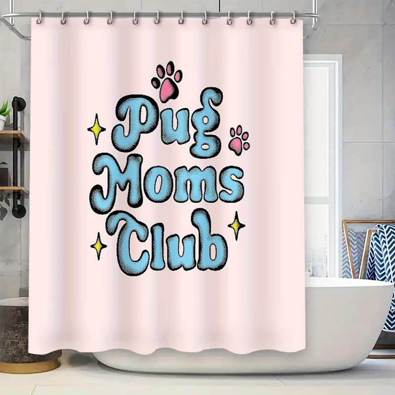 

Cute Pug Dog Shower Curtain Waterproof Bathroom Decor Farmhouse Van Gogh Style Pet Lover Gift Home Decor W60H190(CM)-1 Pcs