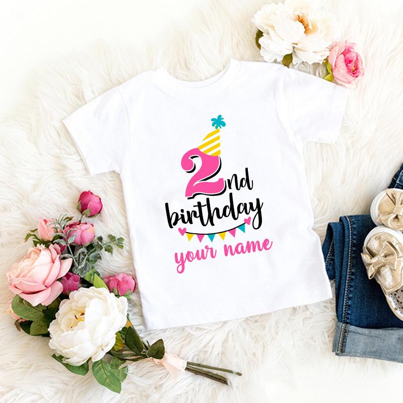 Personalized Girl Birthday Cartoon T Shirt for Girls Tshirt Number 1 2 3 4 5 6 7 8 Graphic Kids Clothes Birthday Party Outfits