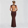 Women's new hollow pleated neck dress women's high-end sense halter waist sexy European and American style hip long