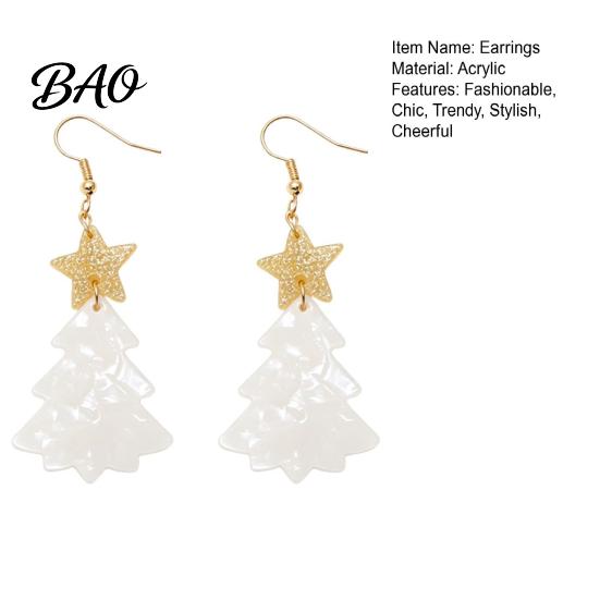 Gift for Her on Christmas 1 Pair Tree Earrings, Glitter Acrylic Star Xmas Shape Party Fashion Accessories Dangle Holiday Festive Jewelry New