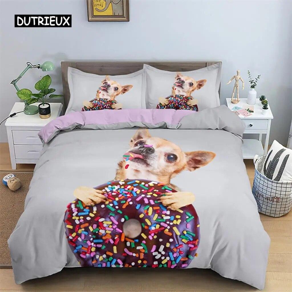 Cute Dog Bedding Set Microfiber 3D Pet Puppy Duvet Cover Animal Theme Quilt Cover Single Queen King For Child Boys Girls Bedroom