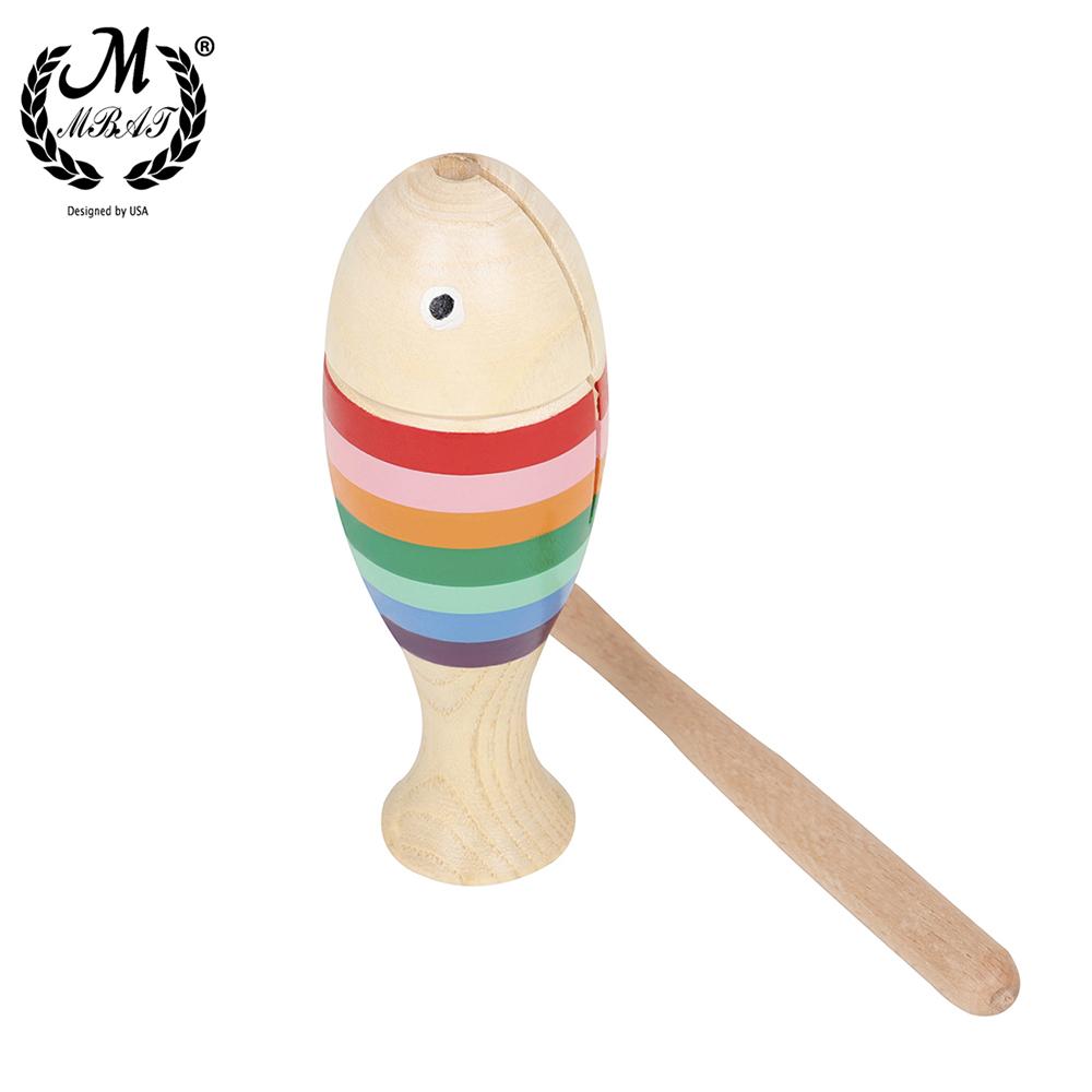 M MBAT Orff Wooden Fish Rainbow Fish Clapper Children's Educational Musical Toys Percussion Instruments And Accessories