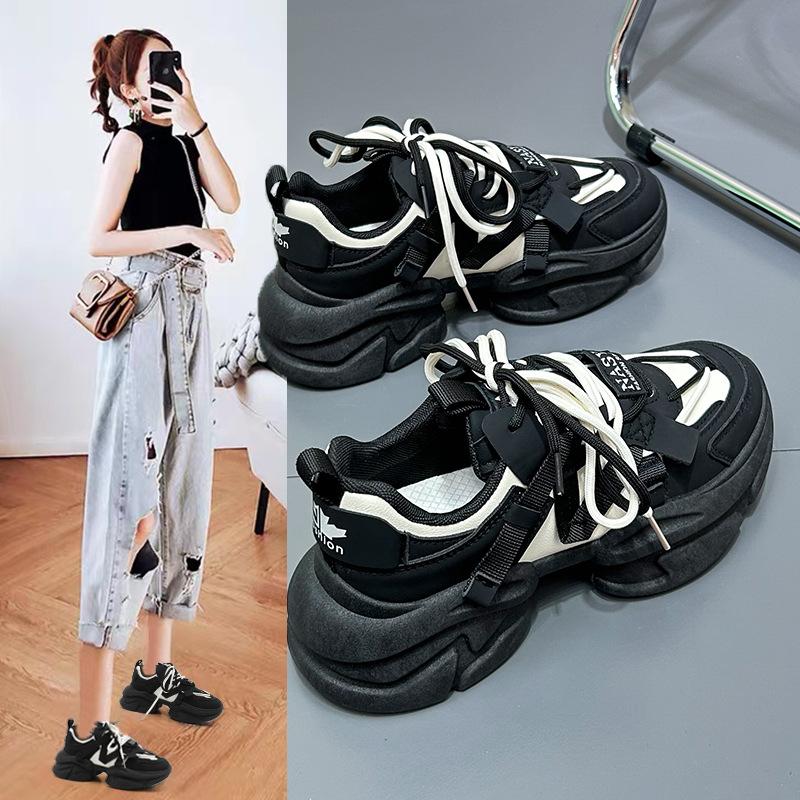 Daddy Shoes Women's Spring New Thick-soled 6cm Korean Style Casual Shoes Women's Explosive Style Round Toe Sneakers