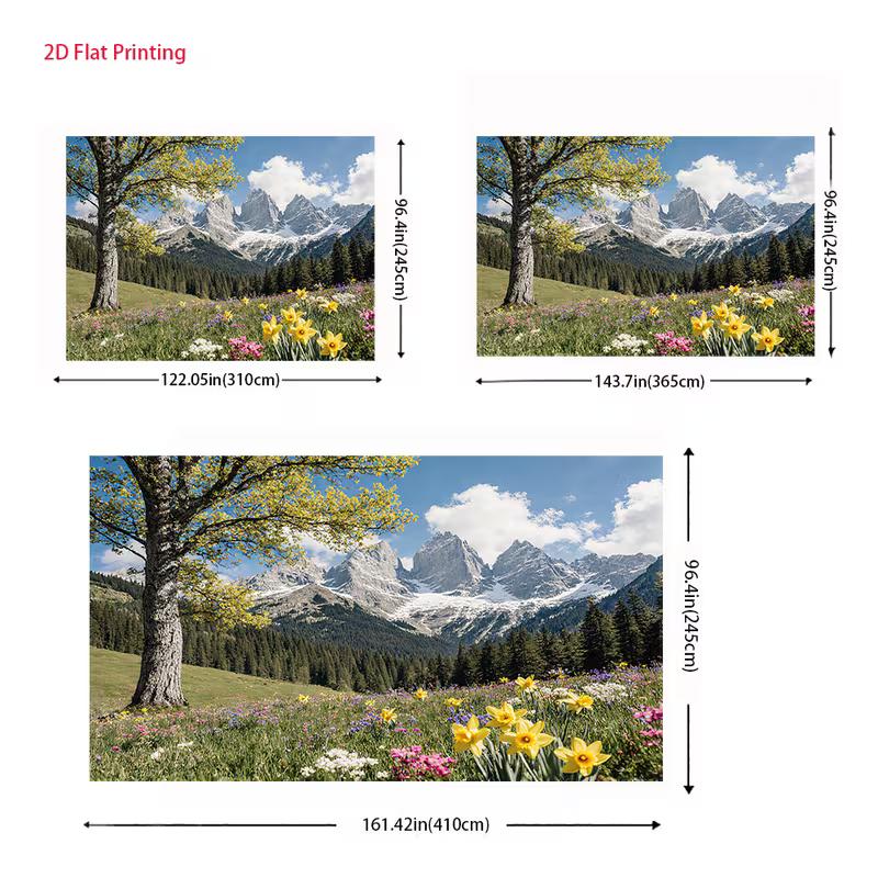 2D Alpine Daffodil Backdrop 2D Snow Mountain Forest Spring Photo Background for Party