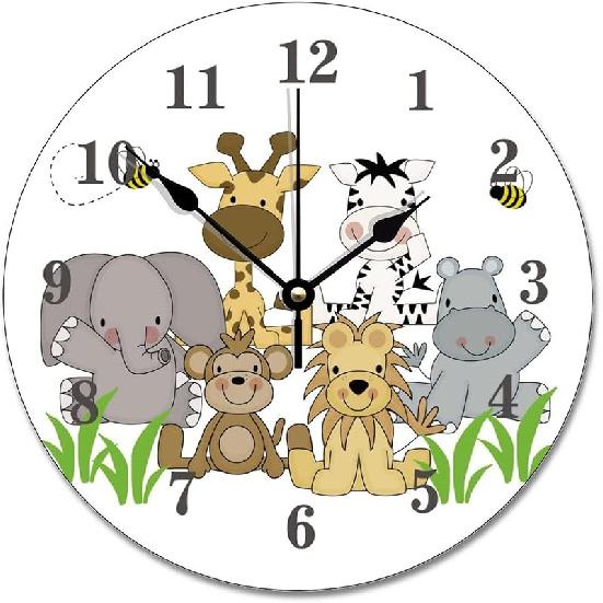 ArogGeld Gray and White Elephant Wall Clock Nursery Wood Clock 10 Inch Silent Non-Ticking Wooden Wall Clocks Battery Operated Living Room Bedroom