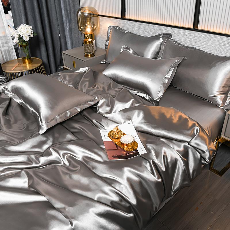 Luxury Mulberry Silky Blending Bedding Set Queen High-end Satin Duvet Cover Set with Sheet Soft Skin Friendly Silky Bedding Sets