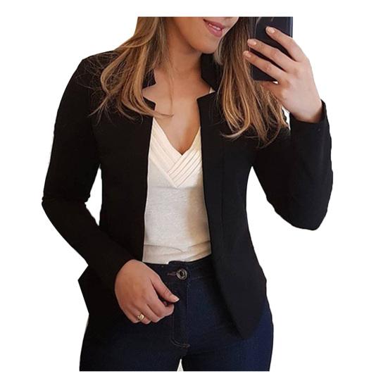 Fashion Solid Color No Button Blazer Women Long Sleeve Slim Fit Suit Jacket?Coat