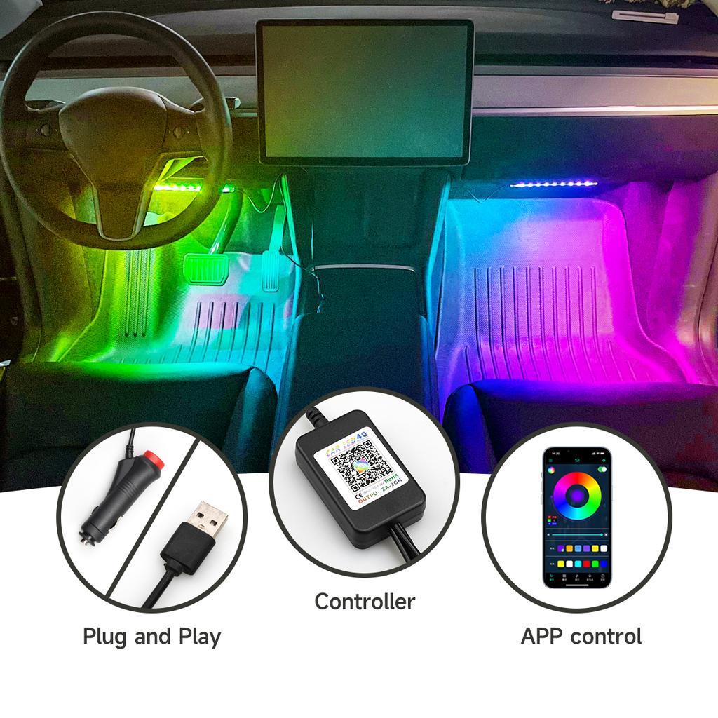 4-in-1 5V-12V RGB LED Interior light LED Lamp Car Lamp Foot light Car Decorations APP control, dynamic rhythm atmosphere light