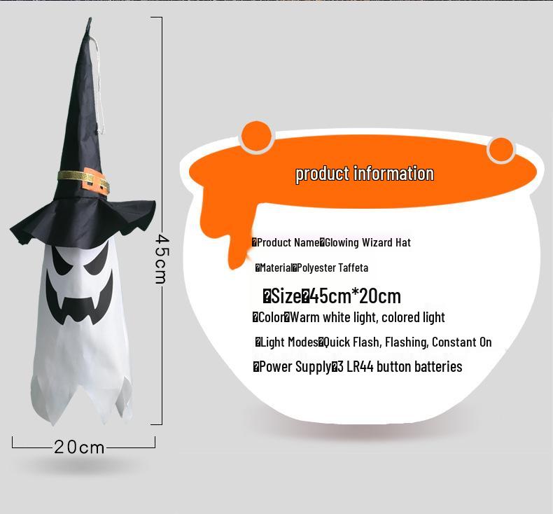 Halloween LED Pumpkin Lantern & Witch Hat Chandelier with Ghost Hanging Lights - Horror Atmosphere Colored String Lights
