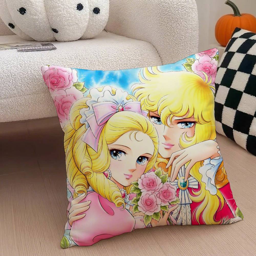 Vintage Anime R-Rose Of Versailles Pillow Case Anti-Dustmite Pillowcase Invisible Zipper Silky Short Plush Sofa Cushion Cover