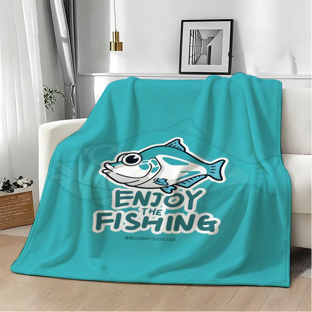 Cartoon F-Freshwater Game Fish Fishing Throw Lightweight 240G Flannel Blanket Soft Skin-Friendly For Summer Cooling