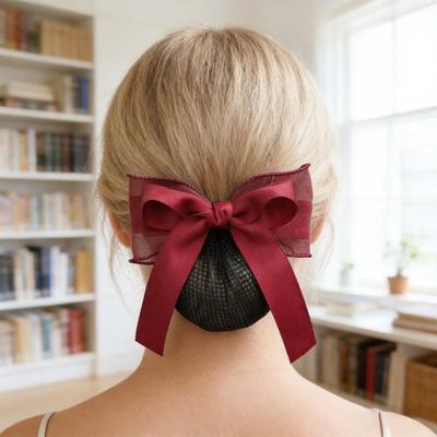 Hair Net Bow Decoration Durable Fabric Mesh Hair Net Simple Hairstyle Hair Bow Decoration Daily Party Outing Hair Accessories