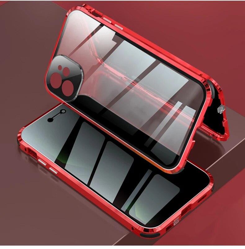 

Антибликовый магнитный чехол для iPhone 15 12 Pro MAX 14 Plus 13 Mini 11, экран конфиденциальности, стеклянная крышка, металлический бампер, защитный чехол для камеры For iPhone11 Pro MAX красный