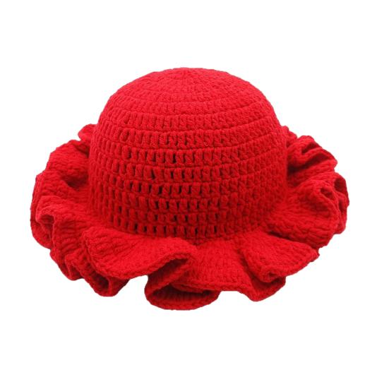 Fisherman Hat Solid Color Ruffled Brim Design Knitting Hat Windproof Warm Sun Protection Outdoor Activities Hat