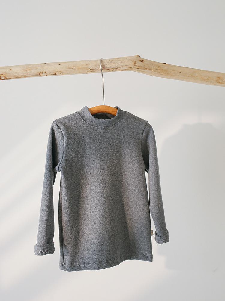 Kids' 2025 Unisex Long Sleeve Stand-up Collar Base Layer T-Shirt - Spring/Autumn Style, Cotton, Solid Color